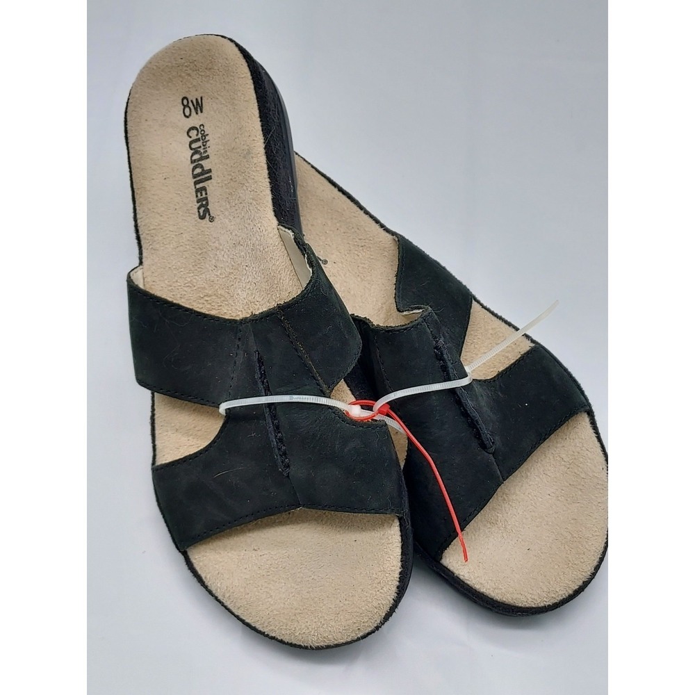 Cobbie Cuddlers Womens 8W Black Leather Slide Sandals Comfort Shoes 27859